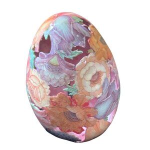 Vintage Handcrafted Floral Egg Intricate Cutout Design Vibrant Colors 4"